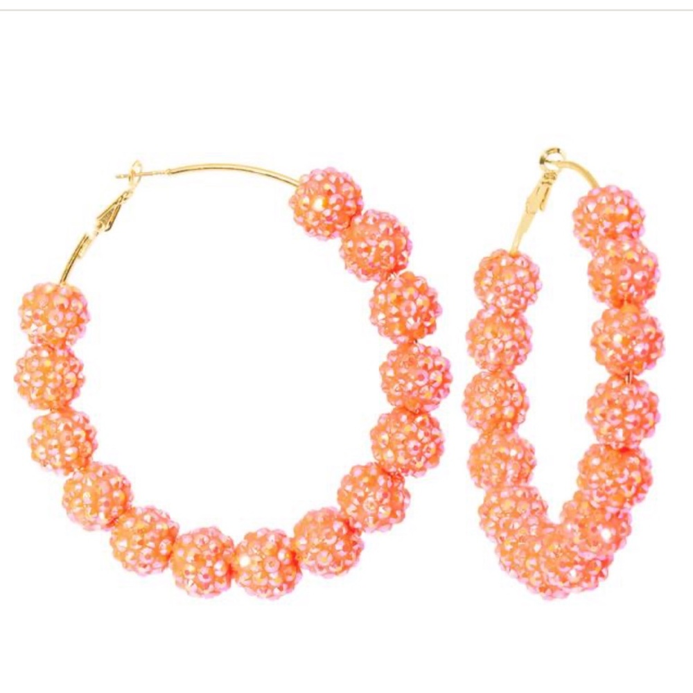 💋Big Orange Sparkly Beaded Gold Hoop Earrings💋